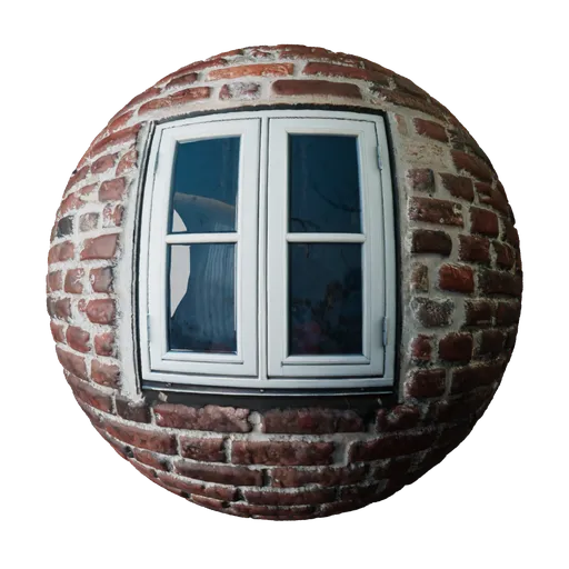 2K PBR Windows Brick texture with reflective glass and brick surround for Blender 3D and other 3D applications.