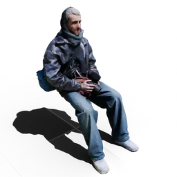 Sitting Man in Black Leather Jacket