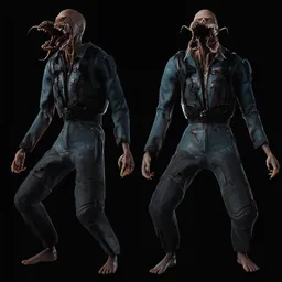 Character Sci-fi Zombie monster rig animated