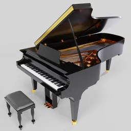 "High-detail 3D model of a concert grand piano for Blender 3D, complete with intricate internal mechanisms including strings and main frame. Features black-and-gold color scheme, symmetrical design, and volumetric lighting, with a rigged model for easy animation. Perfect for restaurant or bar scenes."
Note: Alt text should be a concise description of the image and its contents, not a promotion or sales pitch. Additionally, it should contain relevant keywords and accurately reflect the content of the image.