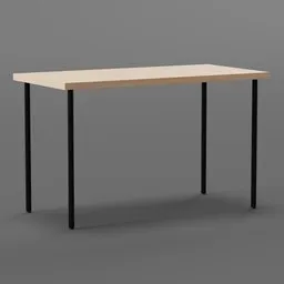 Realistic 3D model of a modern pine-effect desk with black legs, designed for Blender rendering and visualization.