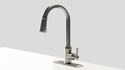 Detailed 3D model of a modern kitchen faucet with an interactive handle, suitable for Blender rendering.