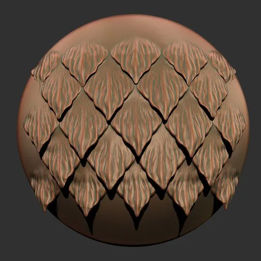 3D sculpting brush imprint of scaled texture for detailed reptilian skin effects, compatible with Blender.