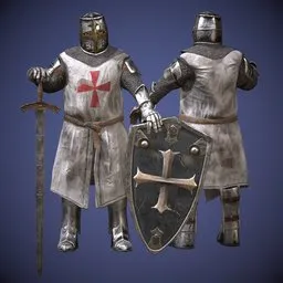 Templar Knight Sword Shield Rigged