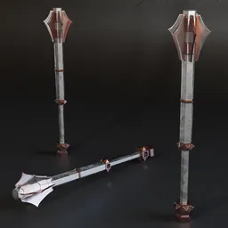 Detailed low poly Blender 3D mace model with high-quality metal textures, ideal for war game designs.