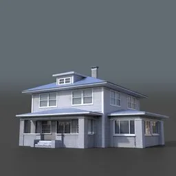 Optimized low poly 3D Craftsman house model ideal for Blender, with baked textures.