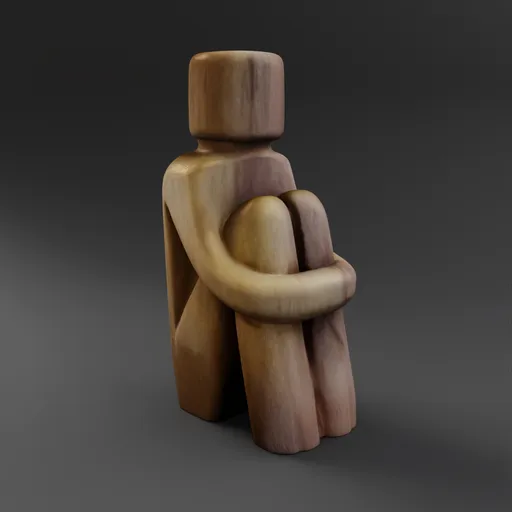 Wooden Sitting Figure Sculpture