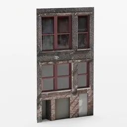 Detailed 3D urban building facade model for Blender, textured from photograph, suitable for background visuals.
