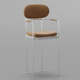 "3D model of a stylish brown leather office chair with steel legs, created in Blender 3D software by An Gyeon. Perfectly symmetrical body shape and octane render showcase the chair's sleek design, suitable for any modern office setup."