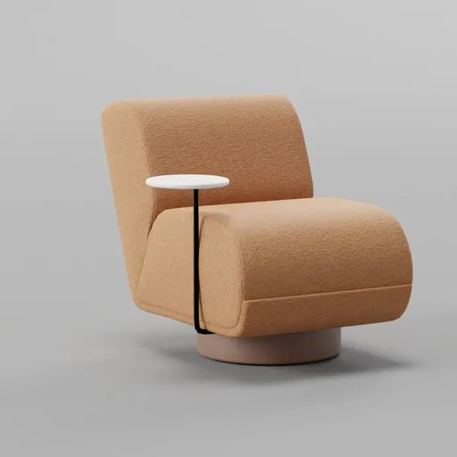 3D-rendered modern swivel chair with integrated side table, realistic textures, ideal for Blender 3D modeling projects.