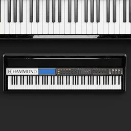 Detailed 3D model of a black electronic keyboard with white keys and Hammond branding, suitable for use in Blender.