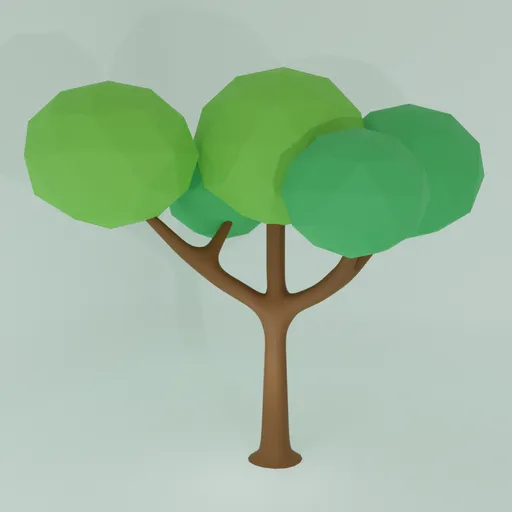 Stylized geometric low poly tree model for Blender 3D, perfect for natural scenes and environmental rendering.
