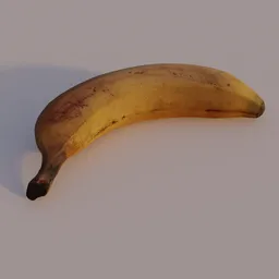 Detailed 3D model of a ripe banana with PBR textures and realistic shading, compatible with Blender.