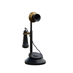 "Explore our exquisite Antique Metal Telephone 3D model, perfect for architectural design. This BlenderKit creation boasts 1k textures and a classic 1920s cloth style, complete with black and gold coloration, obsidian skin and Tannoy speaker. An exceptional addition to any project."