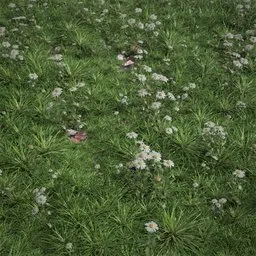 Highly detailed Blender 3D model depicting European mixed lawn with chamomile and large clumps, optimized for large area renderings.