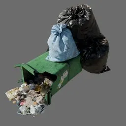 Broken garbage bin with trash