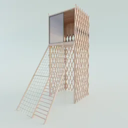 Detailed 3D rendering of a contemporary high-seat structure with a geometric lattice design created in Blender.