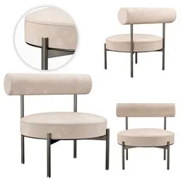 Detailed 3D velvet lounge chair model with metal legs, suitable for realistic Blender renderings.