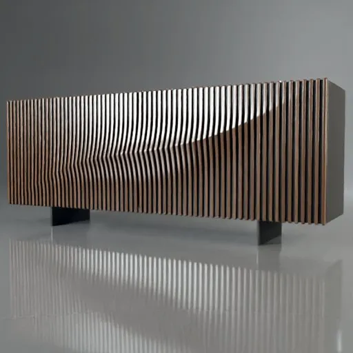 Detailed 3D model showcasing a wooden sideboard with slat wave design, ideal for Blender 3D hall renderings.
