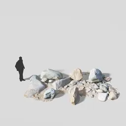 "River Stone Module PBR Scan 02 - A 3D environment element for Blender 3D, perfect for creating realistic river or sea shores. Inspired by Demetrios Farmakopoulos' photography, featuring a pile of rocks, fire pit and minimalist design. Get creative with this versatile 3D model."