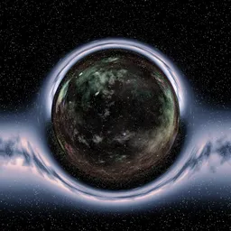 "Sci-fi space wormhole 3D model for Blender 3D, inspired by Interstellar. Features a close-up of a planet with a star field background, entering a quantum wormhole. Works in both Cycles and EEVEE rendering engines, with the option to add a custom HDR image inside the wormhole for a personalized destination."