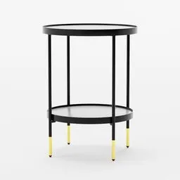 "Stylish black and gold metal side table with smoky glass top, perfect for adding elegance and expressiveness to any interior. Designed using Blender 3D by Christen Købke in 2018 and inspired by the neo-classical style of Bolade Banjo."