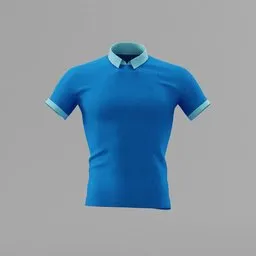 Blue half-sleeve polo t-shirt 3D model, ideal for Blender mockups and clothing design visualizations.