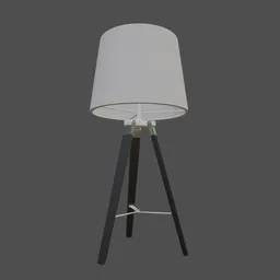 "Table Lamp 3D Model in Blender 3D - Modern Design with Wooden Tripod Legs and Adjustable Light Intensity". This alt text includes the main keywords such as "table lamp 3D model", "Blender 3D", "modern design", and "wooden tripod legs", as well as mentioning the adjustable light intensity feature from the user-written description.