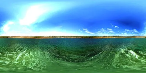 360-degree HDR panorama of serene water environment with clear skies perfect for realistic scene lighting.