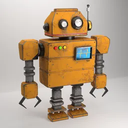3D yellow robot character with detailed textures, designed for Blender, ideal for animation and game asset.