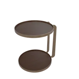 Realistic 3D model of a dual-tiered, bronze and wood side table, optimized for Blender rendering.