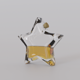 "3D model of a star shaped perfume bottle with cork and liquid created in Blender 3D. Highly realistic rendering showcasing a gold star on a glass bottle. Perfect for product visualization and design projects in the bag and case category."