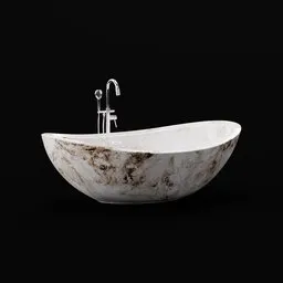 3D model of a modern marble bathtub with sleek faucet, ideal for realistic Blender rendering.