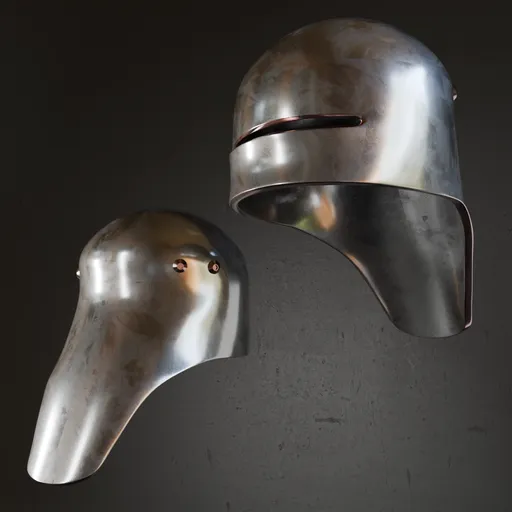 Detailed low poly 3D helmet model featuring high-quality metal textures, designed for historic military Blender projects.