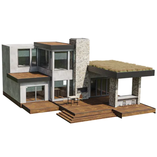 Art Nouveau style modern 3D model home with detailed textures for Blender rendering.