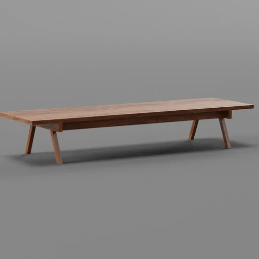 Minimalist wooden coffee table, 3D model for Blender, with a sleek Brazilian design, ideal for café scenes.