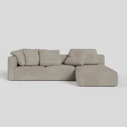 "3D sectional sofa with ottoman and chair in flat grey color. Accurately detailed with nubile body and inspired by William Berra's new objectivity. Perfect for Blender 3D software."