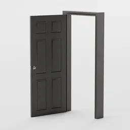 "3D model of an interior door and frame designed for Blender 3D software with rotation constraints for easy opening. This minimalist door features a handle and is perfect for adding realism to your interior design projects. Ideal for architecture, gaming, and animation."