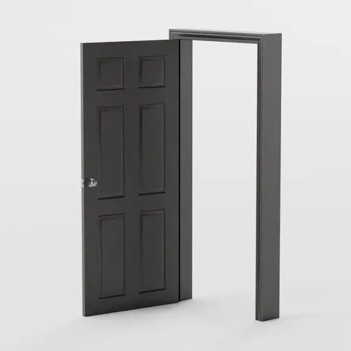 Realistic black 3D model door with frame for interior design in Blender 3D, optimized for easy animation.