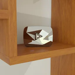 Detailed 3D render of a Diamond YouTube Play Button award on a shelf, ideal for Blender artists.