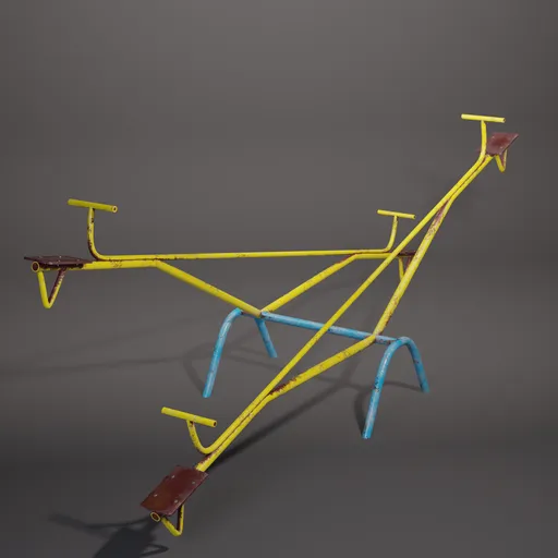 Detailed 3D rendering of a vintage weathered yellow swing with rust marks, suitable for Blender graphics projects.