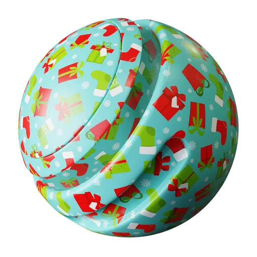 Festive PBR texture for 3D rendering, featuring customizable scale, color, reflection, and roughness controls for realistic wrapping paper effects.