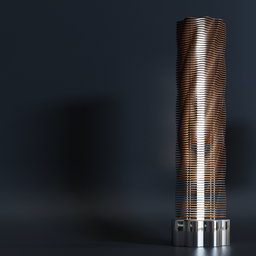"Floor lamp 3D model for Blender - ceramic and metal design inspired by Tadao Ando and Norman Foster, featuring a wooden structure and elegant lighting. High quality 8k render with no blur. Perfect for modern interior designs."