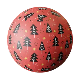 Seamless PBR texture for 3D modeling featuring festive tree patterns, ideal for digital art and virtual design.