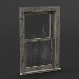 Detailed vintage wooden window 3D model with movable sash, ready for Blender animation.