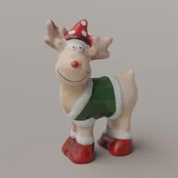 Detailed porcelain reindeer 3D model with festive attire for Blender rendering and decoration.