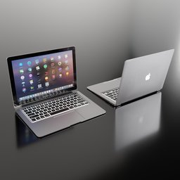 "High-quality 3D model of a MacBook Air for Blender 3D. Featuring a realistic reflection and back view, this model is perfect for adding hardware components to your scenes. Inspired by Mac Conner and designed with Fibonacci principles, this MacBook also holds a smart phone for added detail."