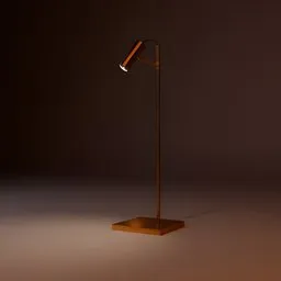 Elegant 3D render of a minimalist gold floor lamp, customizable textures, ideal for Blender 3D projects.