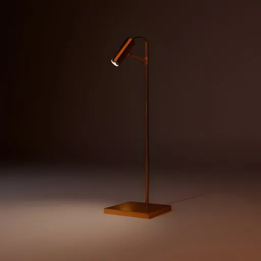 Elegant 3D render of a minimalist gold floor lamp, customizable textures, ideal for Blender 3D projects.