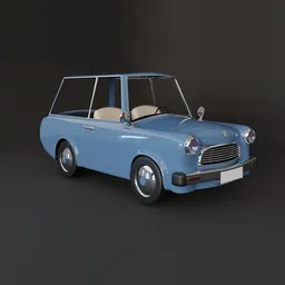 Stylized blue cartoon wagon car 3D model with adjustable subdivisions for Blender rendering.